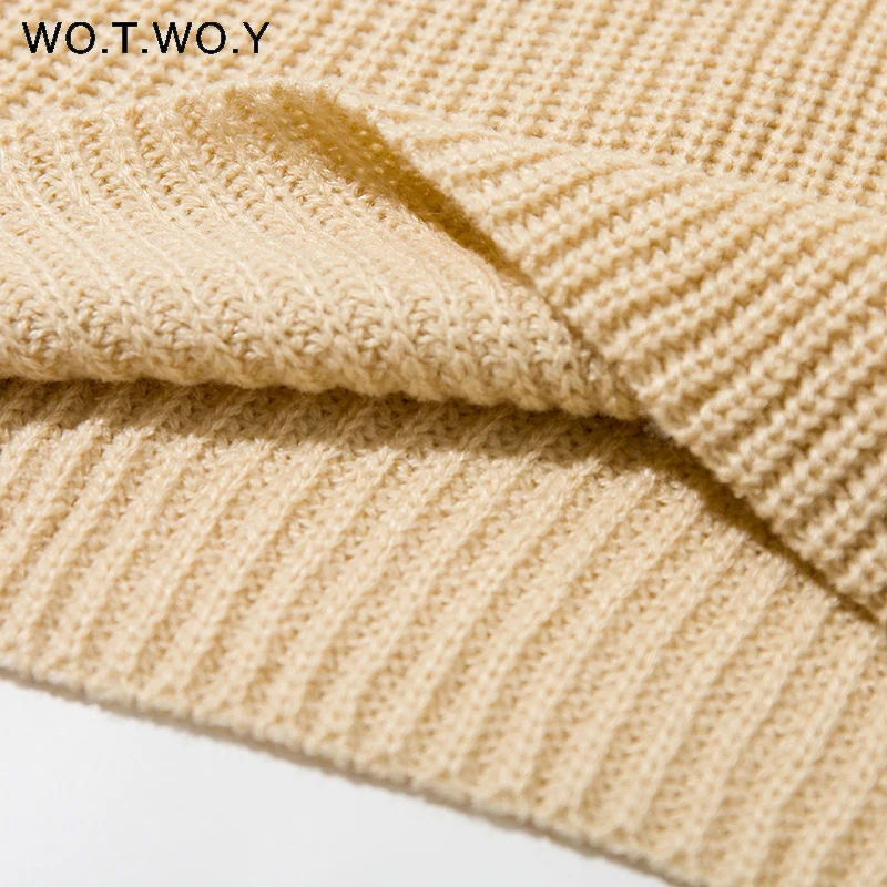 

WOTWOY Oversized Turtleneck Knitted Dress Women Casual Long Sleeve Midi Dresses Women Autumn Winter Loose Straight Dresses