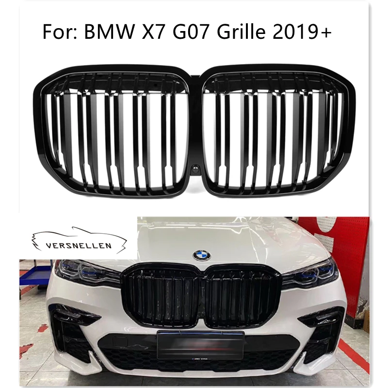 

G07 двойная планка глянцевый черный Передний Бампер решетка гонки гриль для BMW новый X7 G07 2019 + сетчатый решетка автомобильные аксессуары