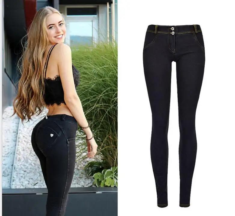 Брюки из денима с низкой талией эластичные черные брюки для фитнеса большие