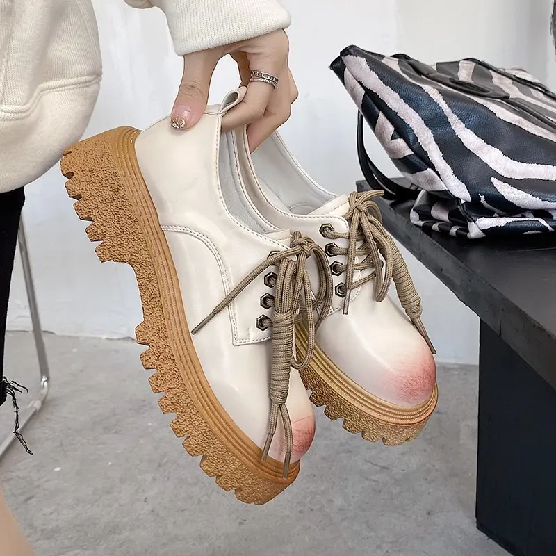 

2021 New Women Casual Leather Shoes Platform 5CM Antislip Fashion Outdoor Girls Sneakers Zapatos De Mujer Tenis Zapatillas