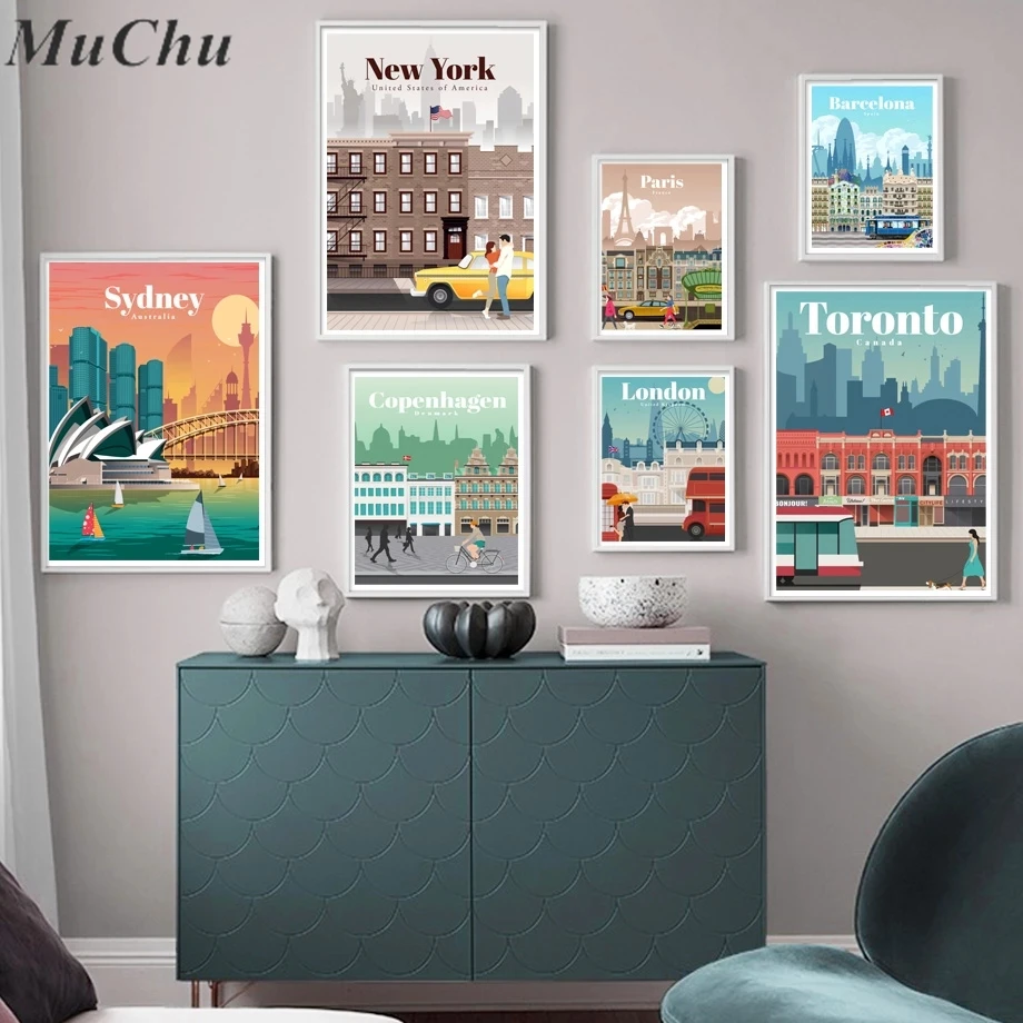 Карта города стандартная Нью-Йорк Париж Испания Скандинавская Настенная картина