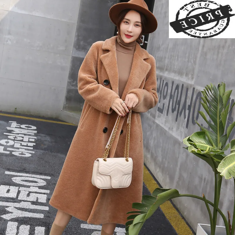 

Parka Real Fur Sheep Shearing Coat Female Natural Wool Jackets Women Autumn Winter Double Breasted Warm Clothes LWL1365