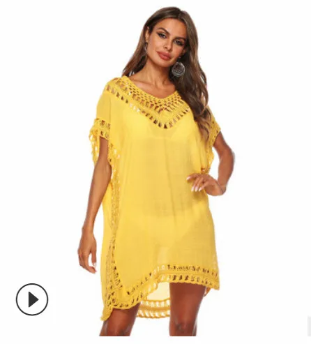 yellow Пляжная одежда Saida De, пляжные длинные туники для женщин, купальный костюм, накидка до, новые крючки, плюс слюб ткань, одежда, купальник - Цвет: yellow