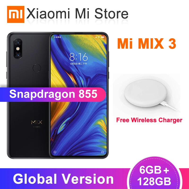 Глобальная версия Xiaomi mi x 3 6 GB 128 GB 6,3" Silder полноэкранный мобильный телефон Snapdragon 845 Восьмиядерный двойной 12 МП Беспроводное зарядное устройство