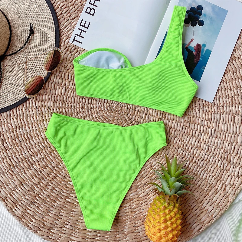 

Swimwear For Women 2021 Swimsuit Bikini Women New Single Shoulder Hollow Sexy High Waist Split Designer Large Size Swimsuit