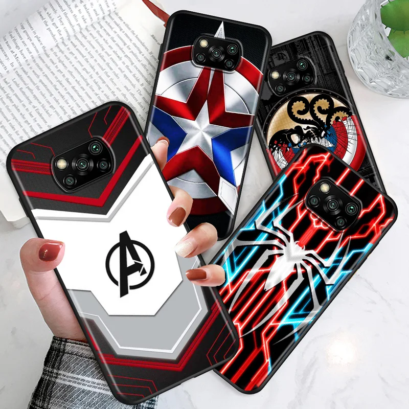 

Marvel Avengers Logo For Xiaomi Poco C3 M3 M2 X3 NFC X2 F2 Pro F1 F3 Mi Play Mix 3 A2 Lite A1 5X GT Black TPU Phone Case