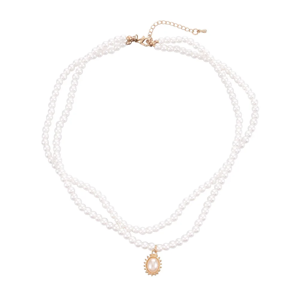 

New Fashion Kpop Pearl Choker Necklace Cute Double Layer Chain Pendant For Women Jewelry Girl Gift women's neck chain