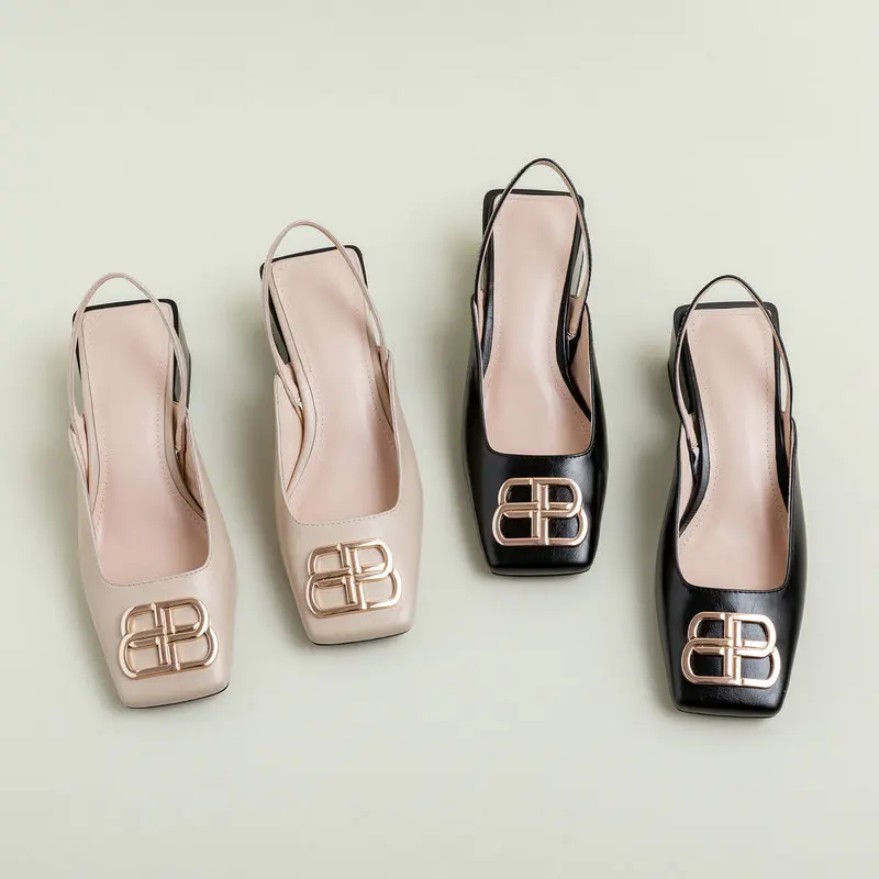 

SKLFGXZY Summer Genuine Leather Women Sandals Parisian Fashion Shoes Square Head High Heels Cowhide Roman Style