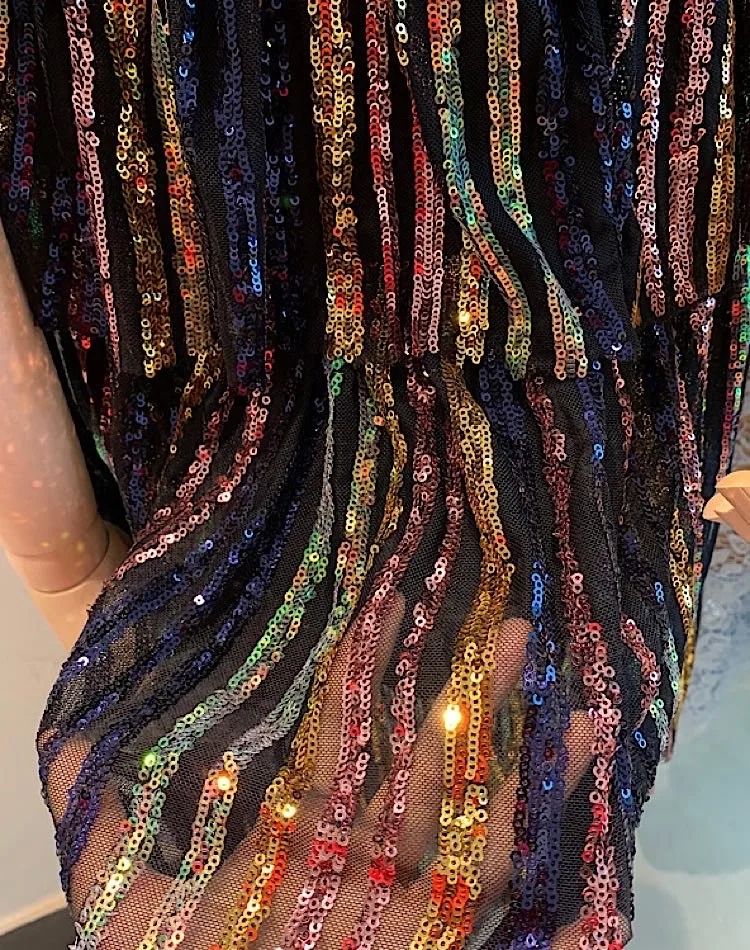 

Striped Party Dresses For Female V Neck Sleeveless High Waist Patchwork Sequined