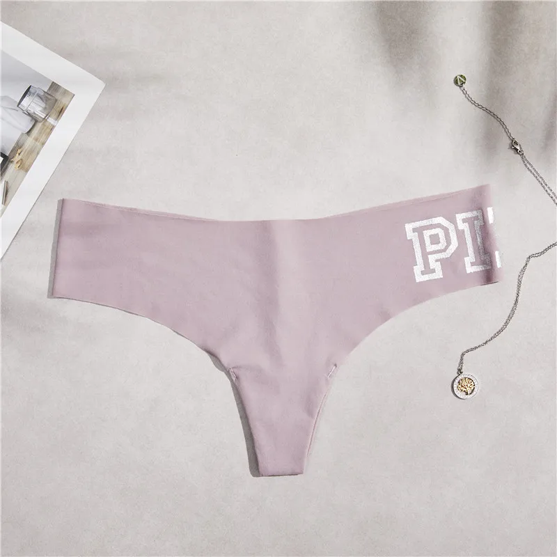 thong violet Exclusive new Sexy Seamless Briefs Fashion pink letters printing Women Panties Low Waist Briefs woman Underwear M/L - Цвет: thong violet