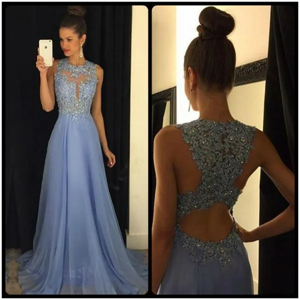 

2020 Sexy illusion robe de soiree Sheer See Through Backless sleeveless Prom Dresses Lace appliques Evening Gowns