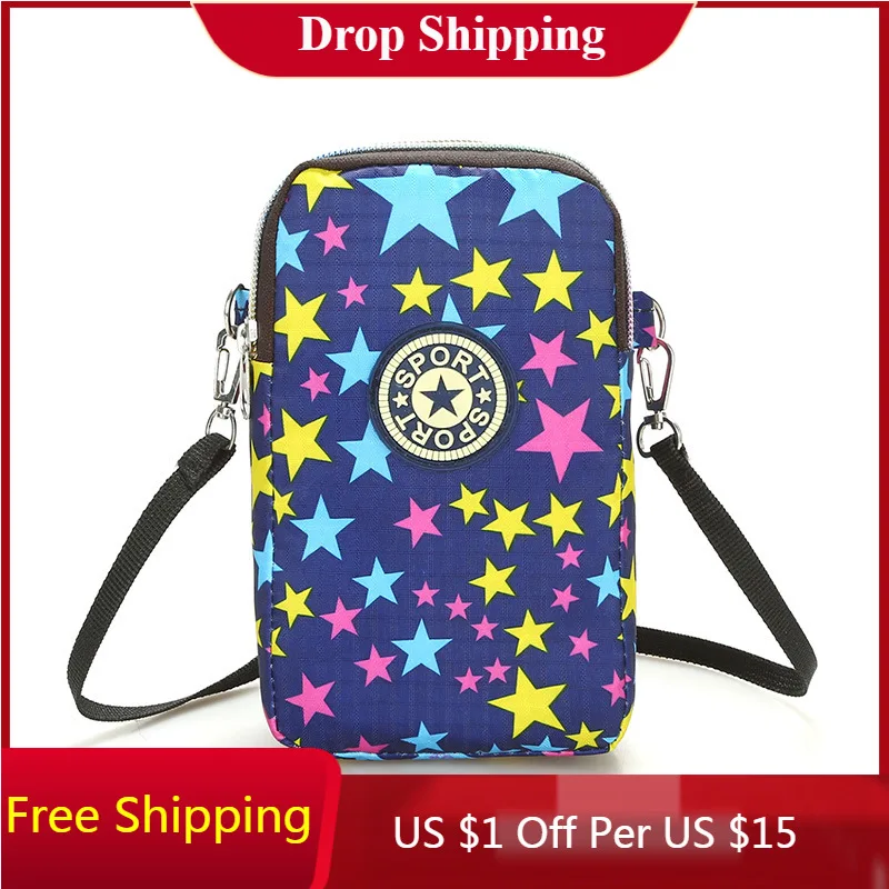 

Stars Mobile Phone Bag Multi-layer Mini Coin Purse Canvas Crossbody Bag New Shoulder Female Clutch Handbag
