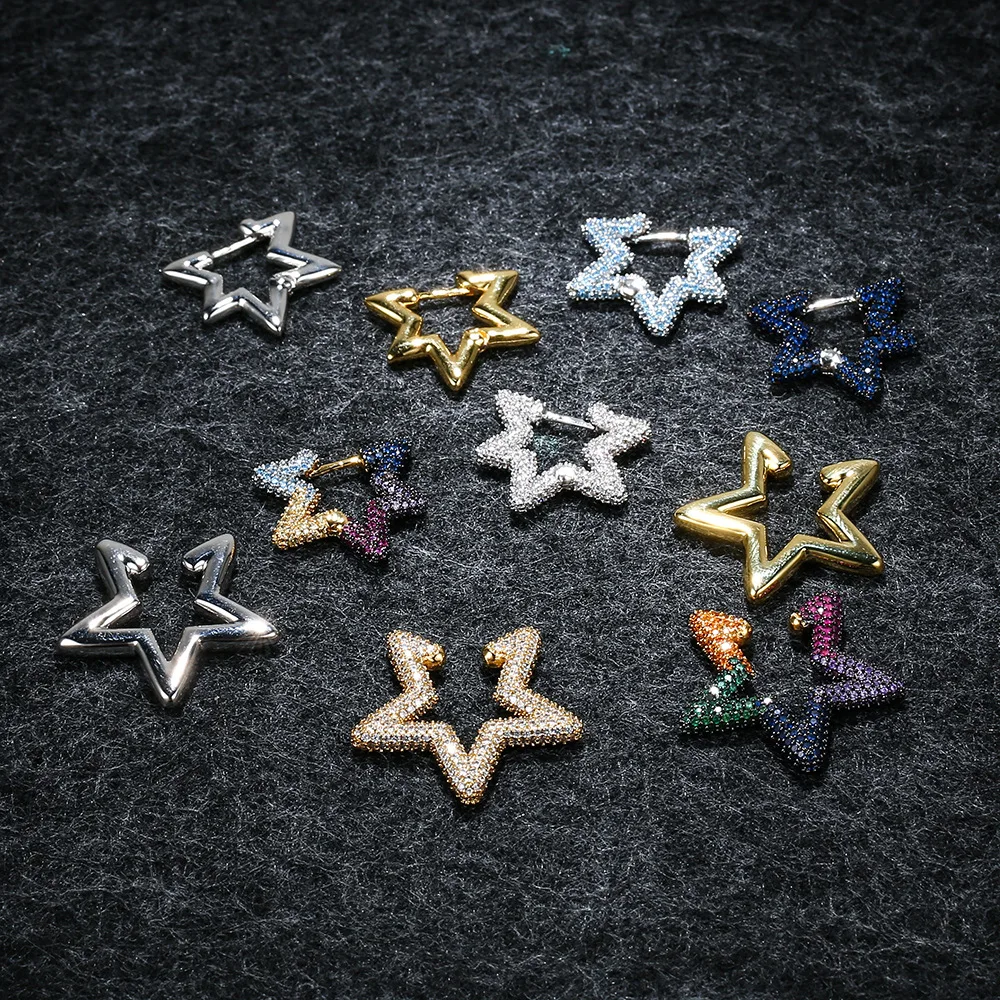 

LIDU High Quality 925 Silver Colored Five-pointed Star Earrings Multicolor Monaco Ornaments Send Gifts To Friends Factory Direct