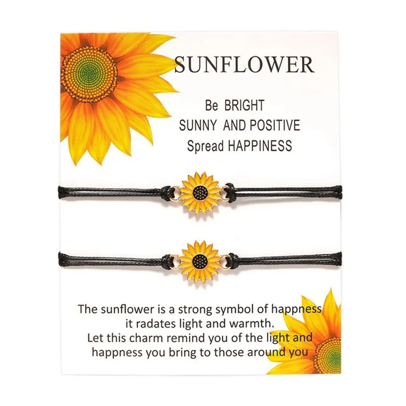 

Bohemian Cute Enamel Sunflower Charms Braided Bracelet For Women Child Adjustable Rope Chain Daisy Yoga Wristband Jewelry Gift