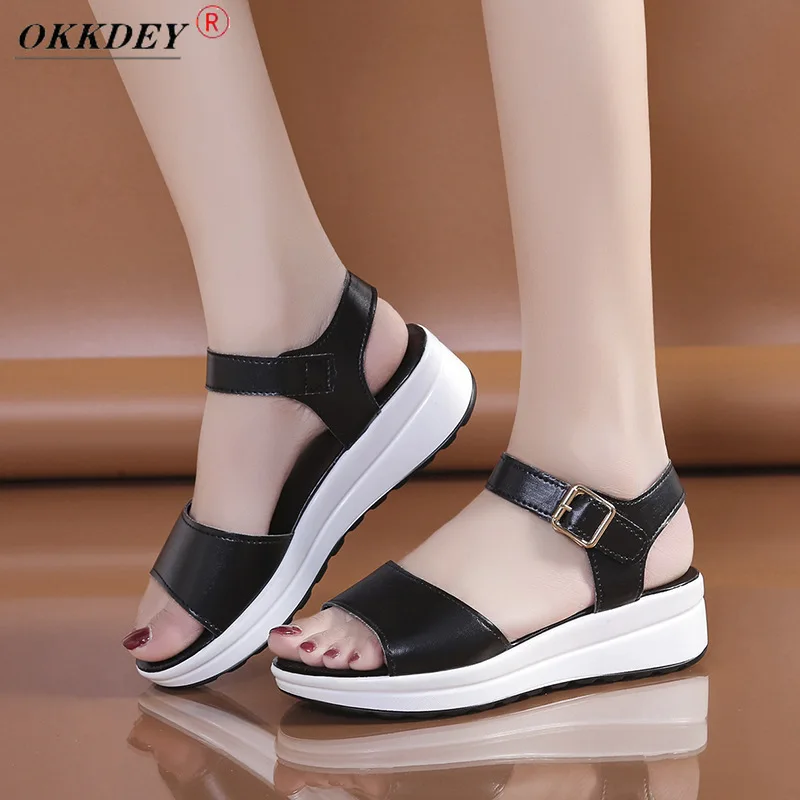 

Women's Leather Sandals Platform Women's White Sneakers Sandals Shoes 2021 Summer New Style Open Toe Fashion High Heel Sandals