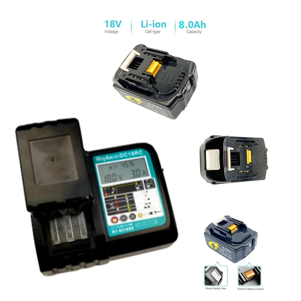 

Latest Upgraded BL1860 Rechargeable Battery 18V 8000mAh Lithium Ion for Makita 18v Battery BL1840 BL1850 BL1830 LXT 400+charger