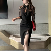 autumn woman clothes sexy mini dress long sleeve solid color hollow out net yarn dresses for women fall 2020 womens clothing