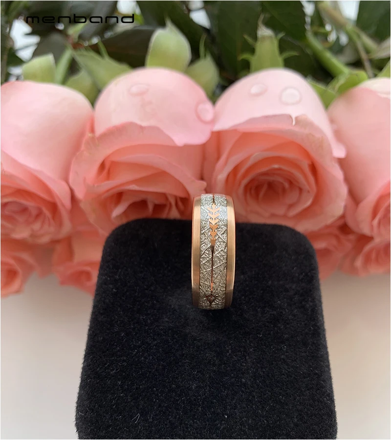 Обручальные кольца для мужчин и женщин из розового золота вольфрама с метеоритом