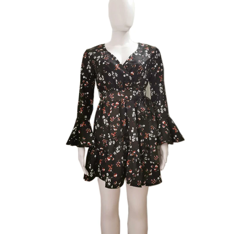 

Fashion Summer Chiffon Dress Women Floral Print Boho Beach Dresses Casual Ruffle Long Sleeve A-line Mini Party Dress Vestidos