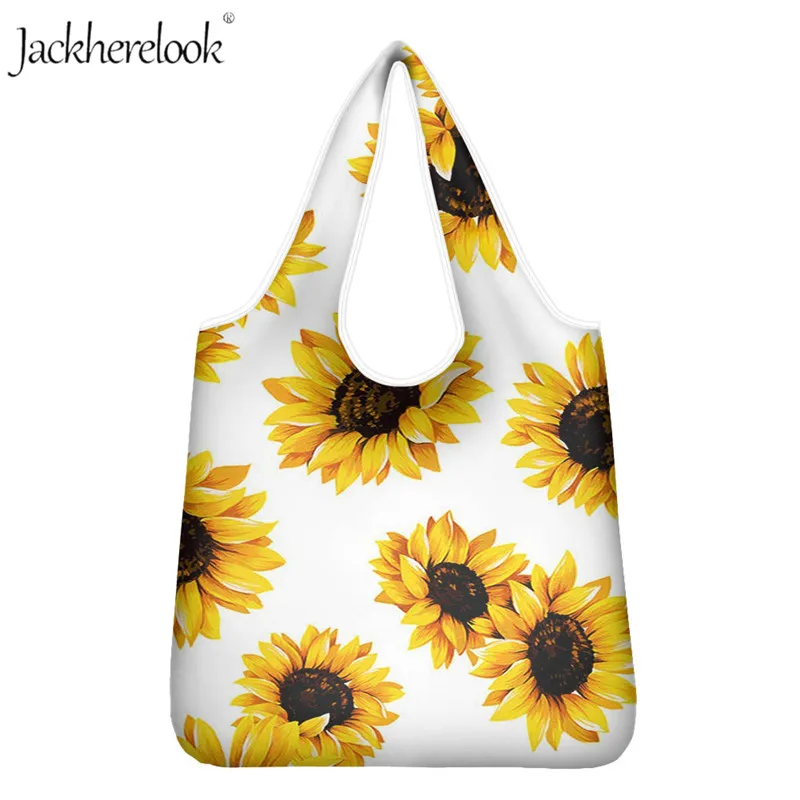 

Jackherelook 2Pcs Picnic Bag Women's Sunflower Print Eco-friendly Shopping Bags Large Capacity Ladies Floral Pattern Grocery Bag