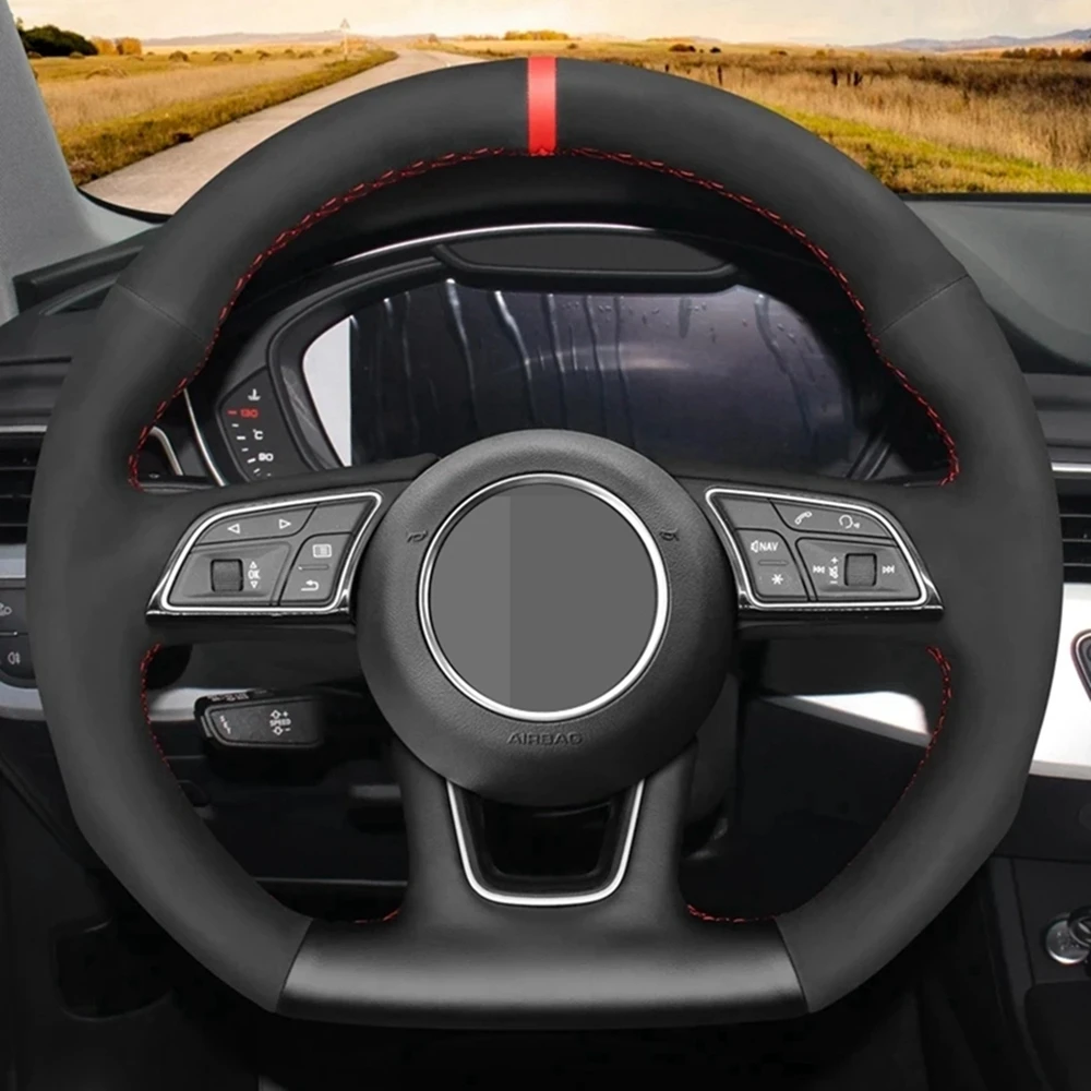 

Hand-Stitched Black Genuine leather Suede Car Steering Wheel Covers For Audi A3 (8V) A4 (B9) Avant A5 (F5) A1 (8X) Sportback Q2