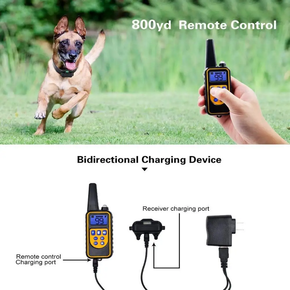 

Electric Dog Training Collar Pet Remote Control Waterproof Rechargeable with LCD Blue Backlight Screen Long-distance Remote