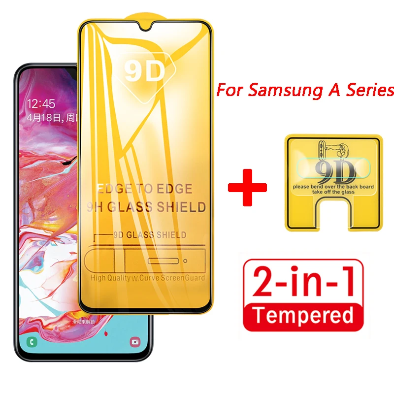 2 in 1 glass 9D закаленное стекло для samsung Galaxy A70 A50 A30 A20 Защита экрана для Galaxy A 70 50 30 20 Защита объектива камеры полное покрытие - Цвет: 2 in 1 glass