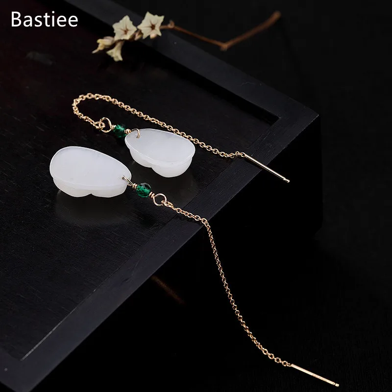 

Bastiee Ethnic Jewelry For Women Silver 925 Jewelry Inlaid Jade Jewelry Dangle Earrings Korean Earrings Long Earrings