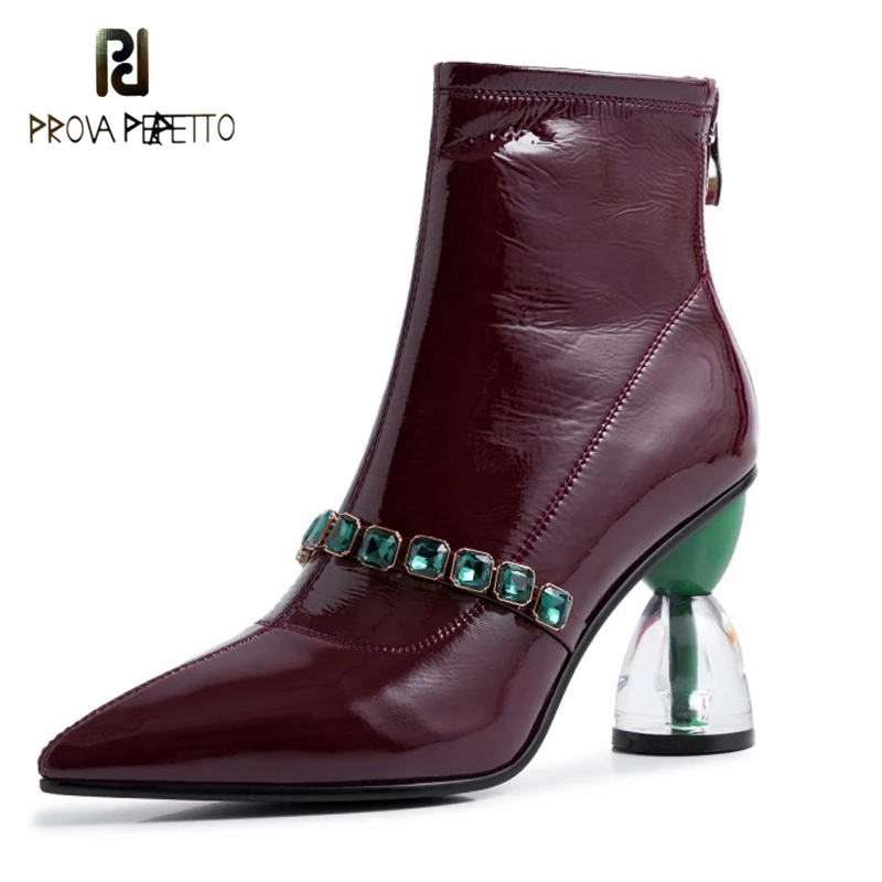 

Новые осенне-зимние новые ботильоны из коровьей лакированной кожи с острым носком на профессиональном каблуке с алмазной цепочкой на молни...