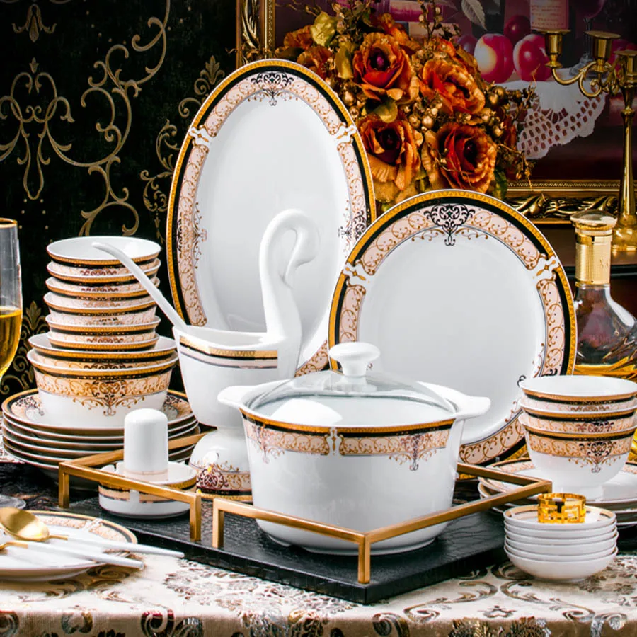 Набор керамических тарелок Jingdezhen с 60 головками посуда миска для риса тарелка