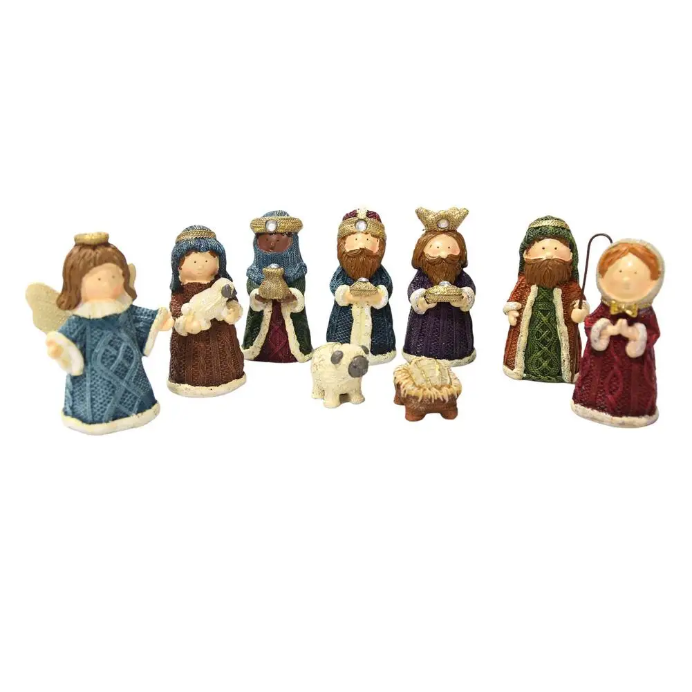 

9Pcs Nativity Scene Figurine Set Nativity Manger Combination Figures Christian Religious Multicoloured Resin Statue For Christma