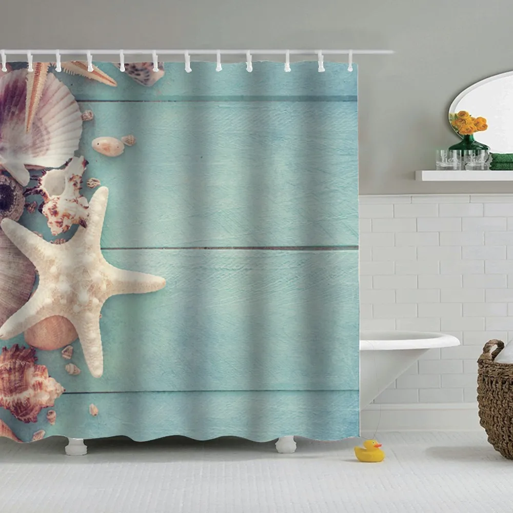

Dafield Bathroom Curtains Nautical Beach Tropical Hawaiian Seashells Seaside Sea Stars Sand Theme Art Print Fabric