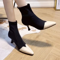 brand design fashion buckle decor ankle boots for women elastic knitting fabric soft comfort socks shoes lady party heels