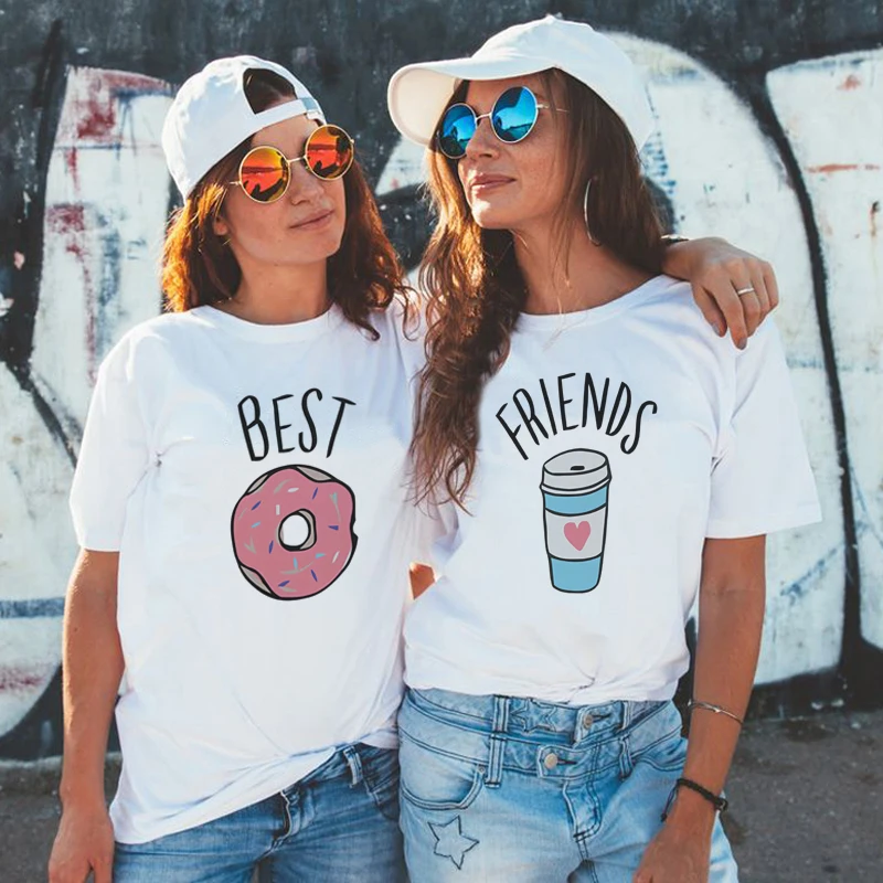 Летняя футболка в Корейском стиле с надписью Best Friends круглым вырезом и короткими