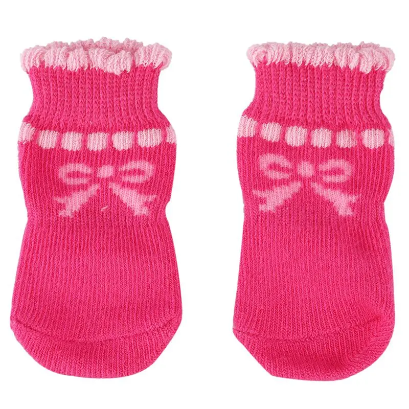 New-Pet Puppy Dog Bowknot Cotton Socks Anti-Slip Paw Protectors 4pcs/set Pink | Дом и сад