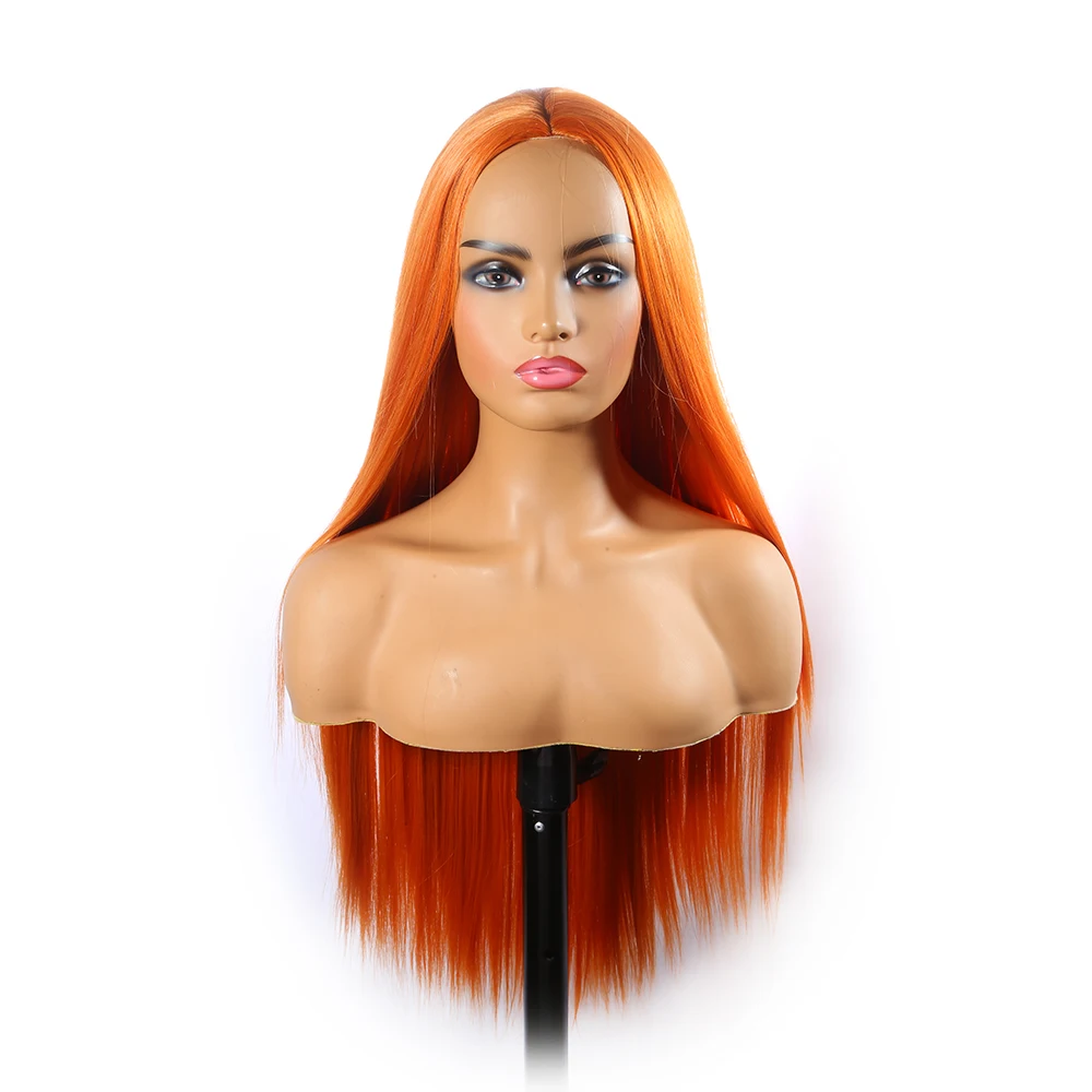 peruca de cabelo sintetico feminina laranja vermelha cabelo longo reto meio cabelo