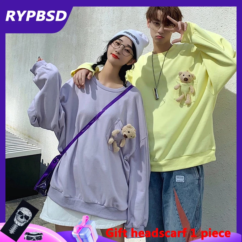 

Crewneck Sweatshirt Bear Men 2021 Spring Fashion Harajuku Anime Hoodies Women Cute Casual Loose Streetwear Korean Pullover