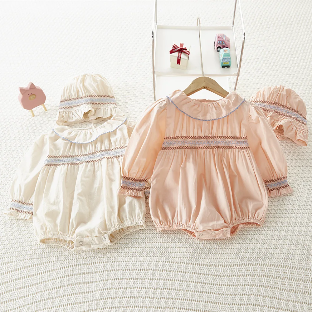 

Newborn Baby Girls Romper With Hat 2Pcs Fashion Long Sleeves Toddler Girls Jumpsuit Spring Infant Girl Clothes