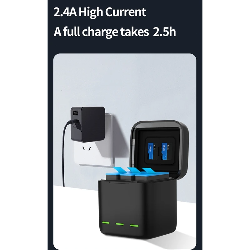 

TELESIN GP-BNC-902 3 Batteries + Battery Charger with TF Card Reader Batteria Charger Storage Box for GoPro Hero 9