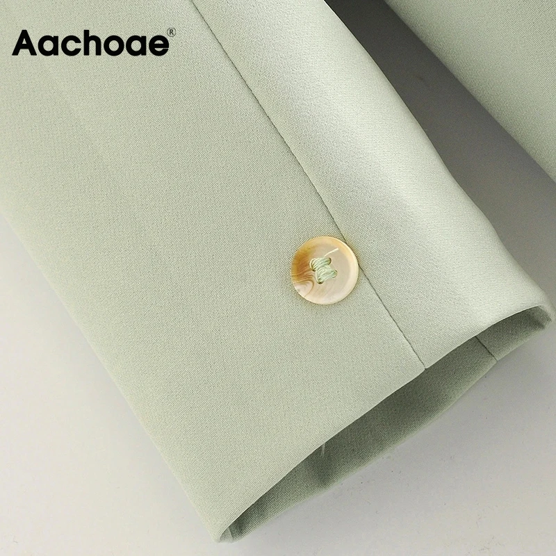 

Aachoae Casual Double Breasted Office Wear Blazer Women Notched Neck Long Sleeve Coat Outerwear Pockets Solid Jacket Lady