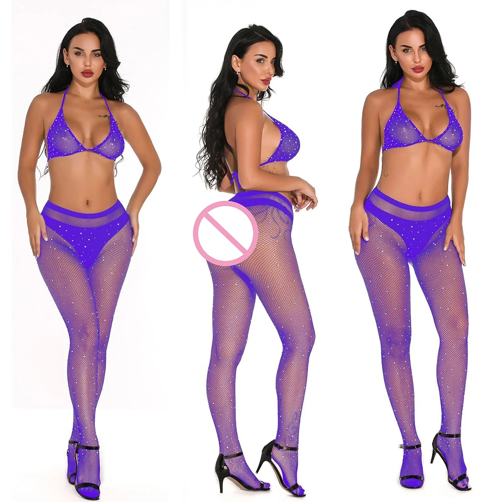 BKLD блестящие стразы черная сетчатая сексуальная прозрачная сетка комплект из