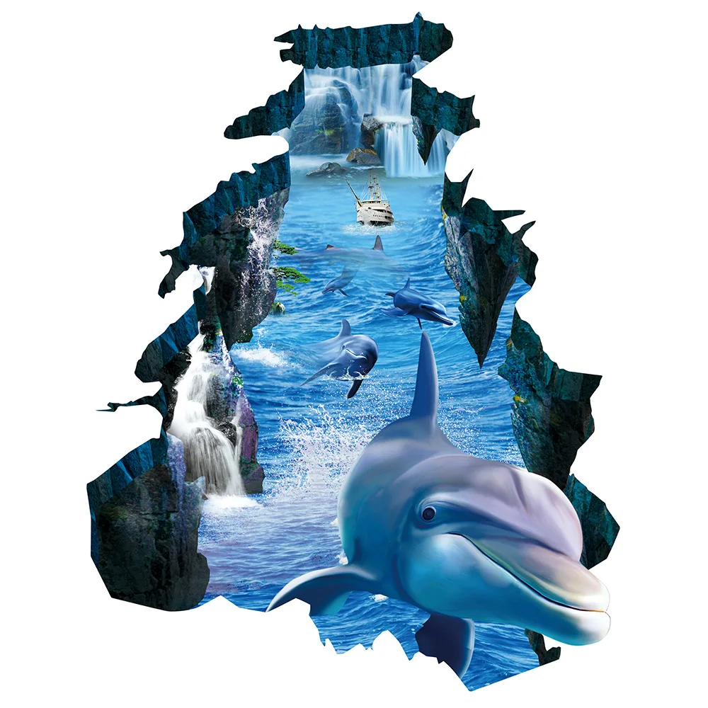 

3D Planet Sci-Fi Wall Sticker Window Dolphin Shark Bedroom Wallpaper Living Room Self-adhesive Decorative Painting Papel Tapiz