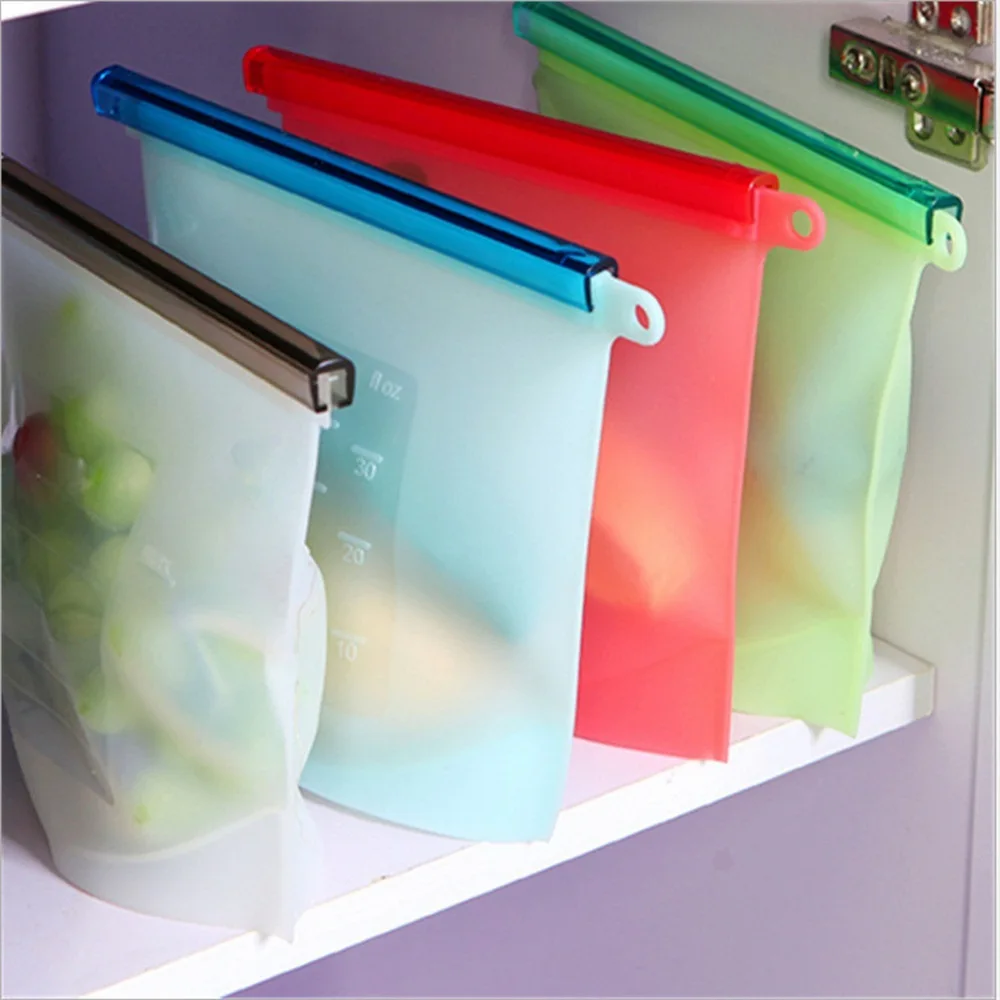 

4Pcs/set of Silicone Food Bag Reusable Fresh-keeping Bag Fruit and Vegetable Sealed Bag Leak-proof Food Storage Ziplock Bag