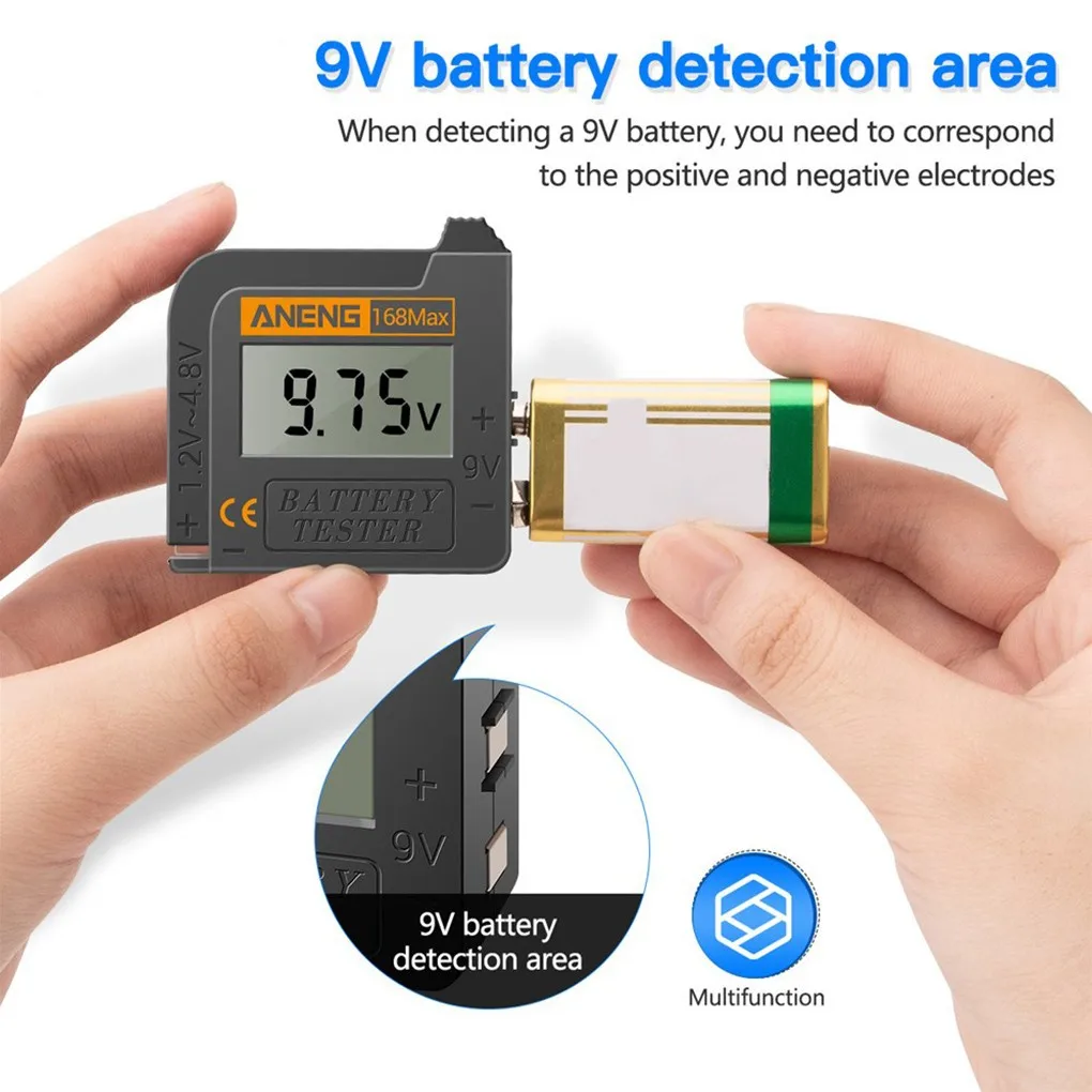 

168Max Universal Digital Lithium Battery Capacity Tester For Lithium AA 9V Button Cell Battery Capacity Diagnostic Tool