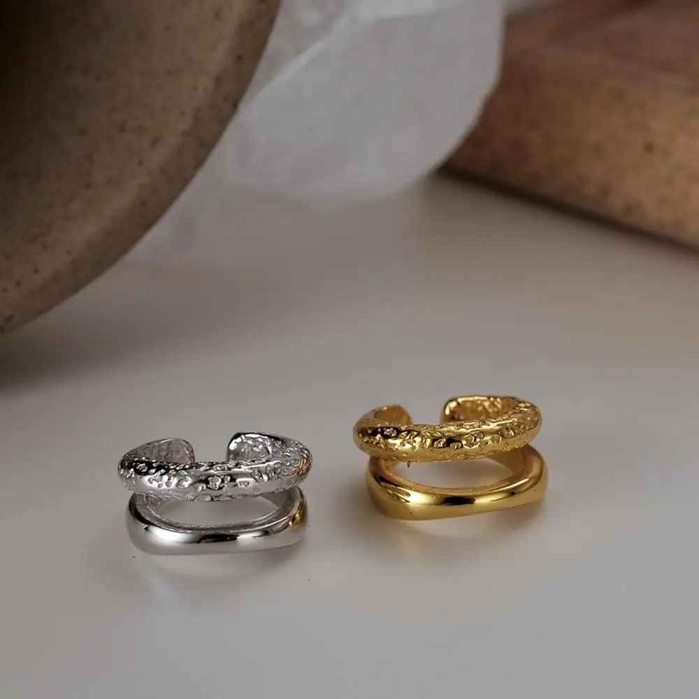 

Простой зажим для ушей из стерлингового серебра S925 пробы с текстурой женский зажим для ушей без проколов двойная Геометрическая текстура з...