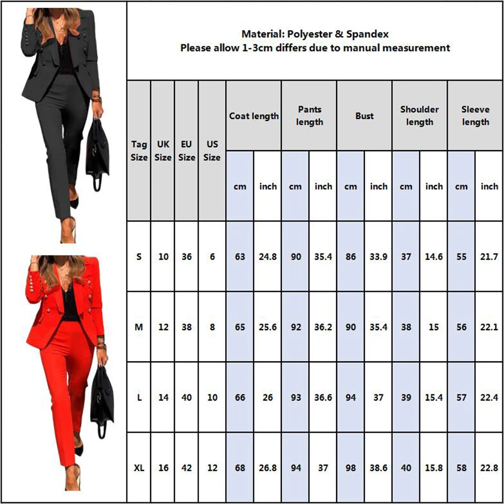 

Women Suits Set Office Ladies Formal Occasion suit Business Party Buckle Blazer+Pants Two-piece Set Elegant Workplace Clothing