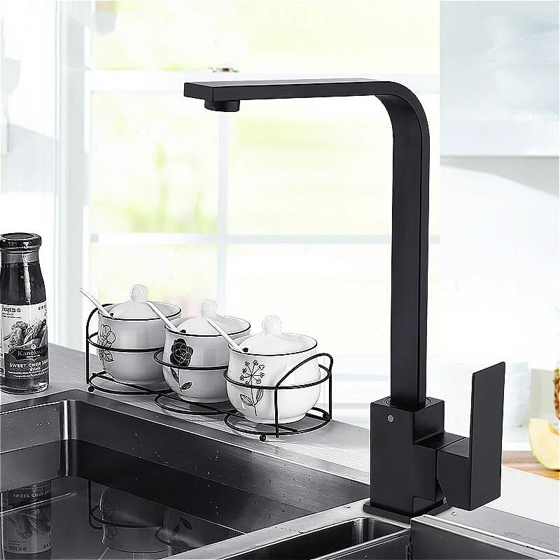 Kitchen Faucet Black Mixer for Rubber Design Hot and Cold Deck Mounted Crane Sinks |