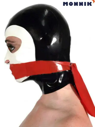 Черная белая красная латексная маска MONNIK с латексным капюшоном для очков