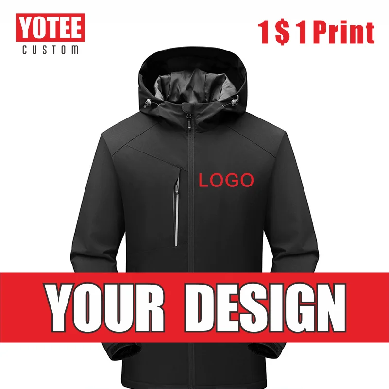

YOTEE 21 New Winter Men's Jacket Logo Custom Thick Velvet Warm Casual Outdoor Meal Delivery Mountaineering Hoodie Windproof Coat