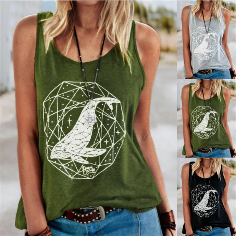 

Female Beach Tank T shirt 2021 New Summer Sleeveless O-Neck Women T shirt Plus Size Cartoon Print Loose Casual Vest T shirt Tops